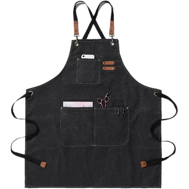 Cotton Chef Apron for Men Women Cross Back Canvas Work Apron,Kitchen Cooking Baking Bib Apron,BBQ Grilling Aprons