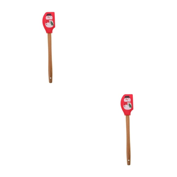OUNONA 2pcs Cute Snowman Silicone Spatula With Wooden Handle Cake Decorating Spatula For Christmas Baking Cake Decorating Cream Nonstick Kitchen Utensil