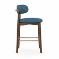 thumbnail image 3 of ClinQ 26 Inch Counter Height Bar Stools Set of 2, Upholstered Fabric Kitchen Island Stools with Rubber Wood Legs, Backrest and Gold Footrest, Blue, 3 of 10