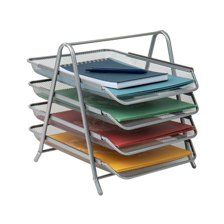 UPC: 0887530009167 | Mind Reader Mesh 4-Tier Desk Letter Organizer with 4 Sliding Trays  Silver