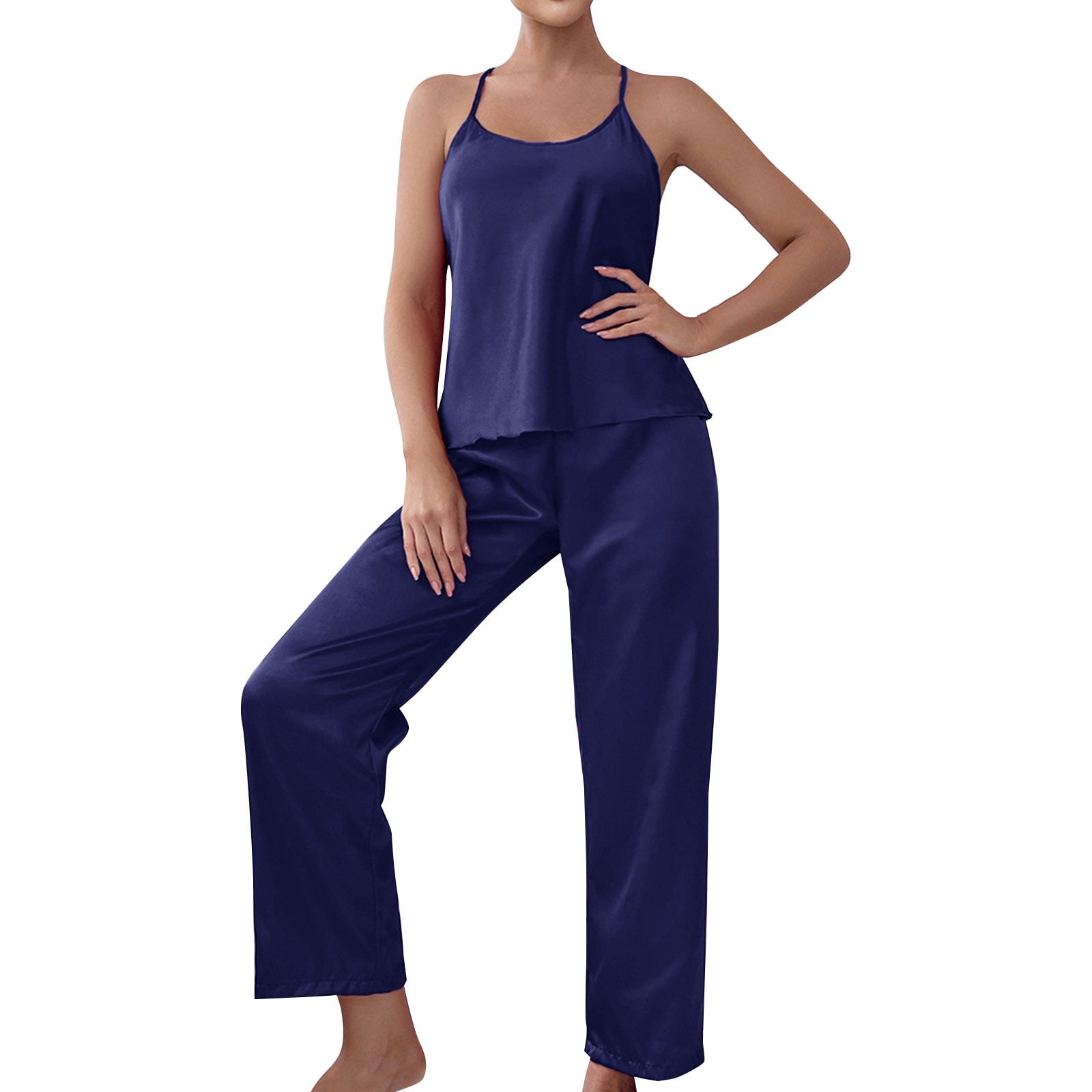 B91xZ Pajamas for Women Short Sleeve Button Down Pjs Set Sleepwear Two Piece Pjs Shorts Set with Pockets Navy S