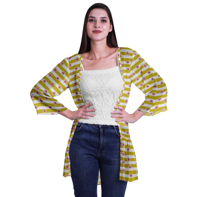 Moomaya Viscose Georgette Printed Short Shrug Long Sleeves Cardigans For Women