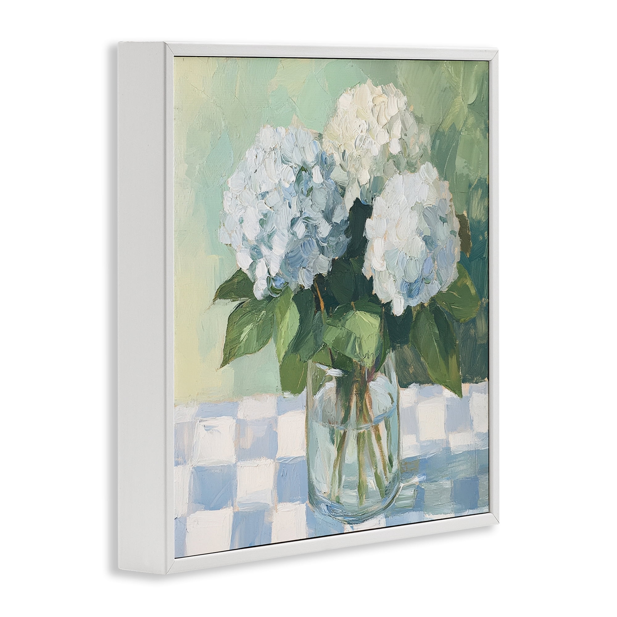 Stupell Industries Hydrangea Picnic on Checkered White Framed Giclee Art, design by Petal Prints Design