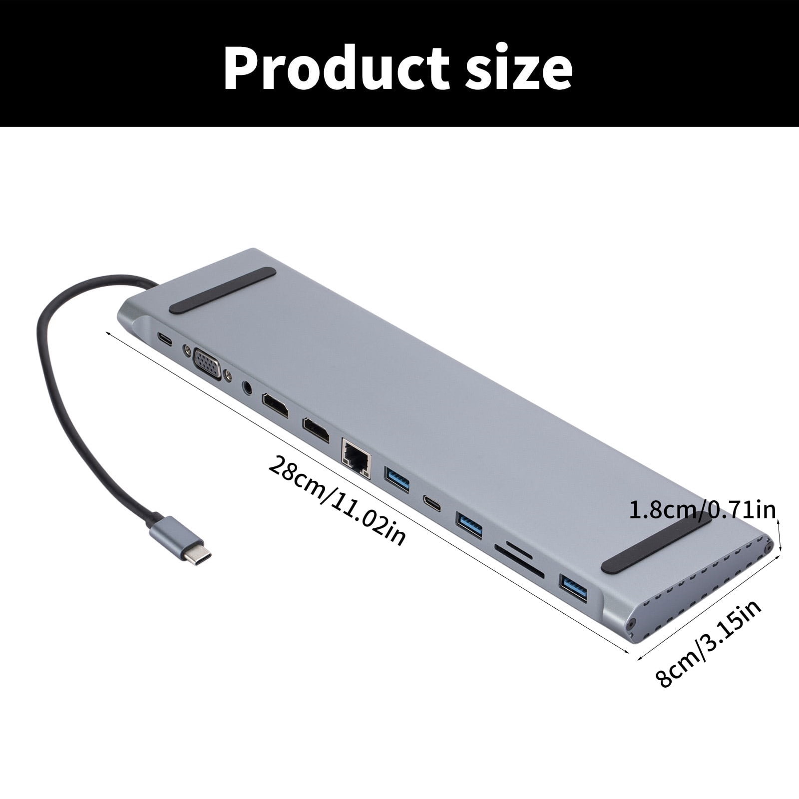 USB C Adapter For Laptop, Type C Dongle With 4K Port, Card Reader Slot, Data Port, 100W Charging, 2xUSB3.0 Port