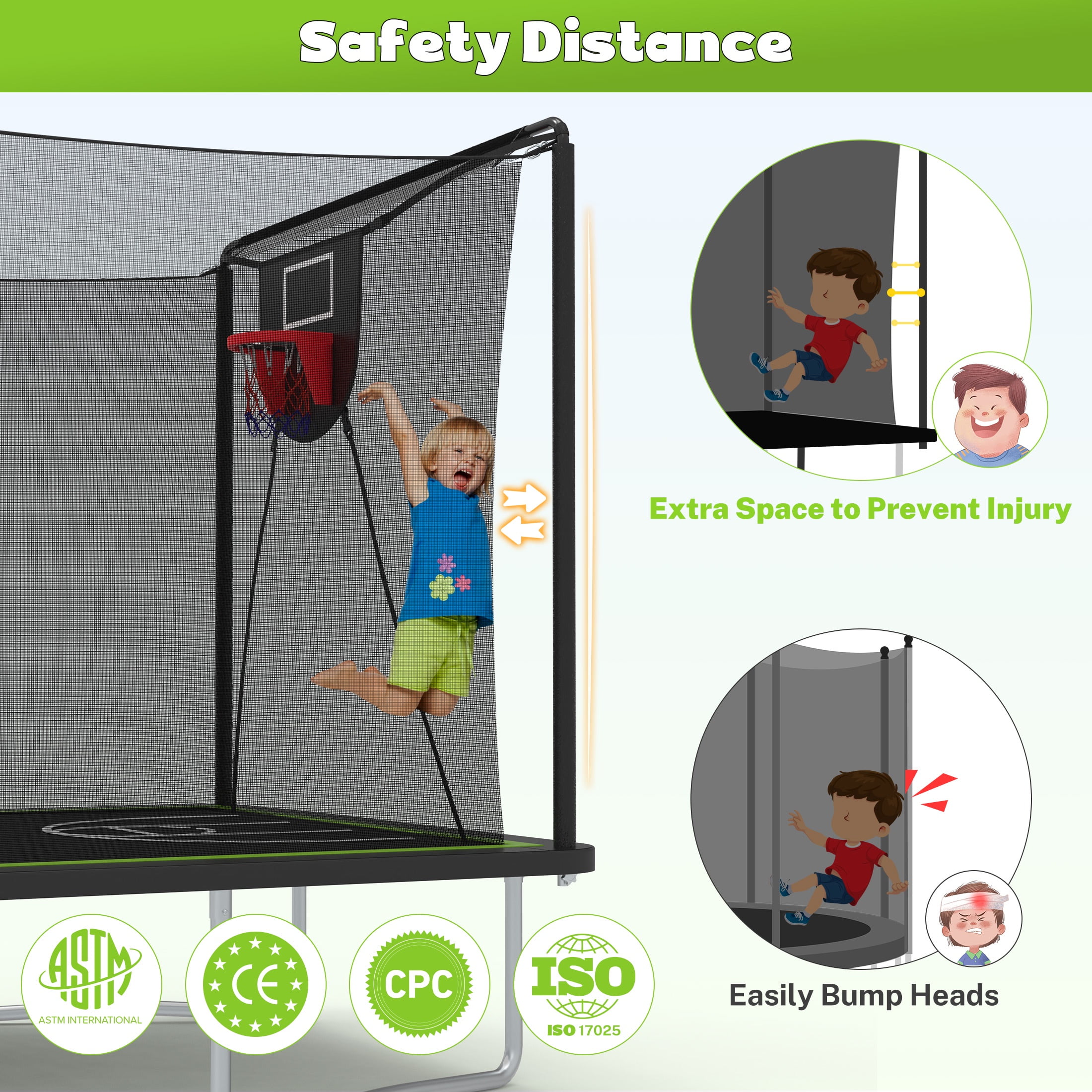 Large Rectangle Trampoline for Kids and Adults, 1600LBS Weight Capacity Recreational Trampoline with Enclosure Net, Basketball Hoop, Segmart Galvanized Heavy Duty Outdoor Trampolines for Patio Garden
