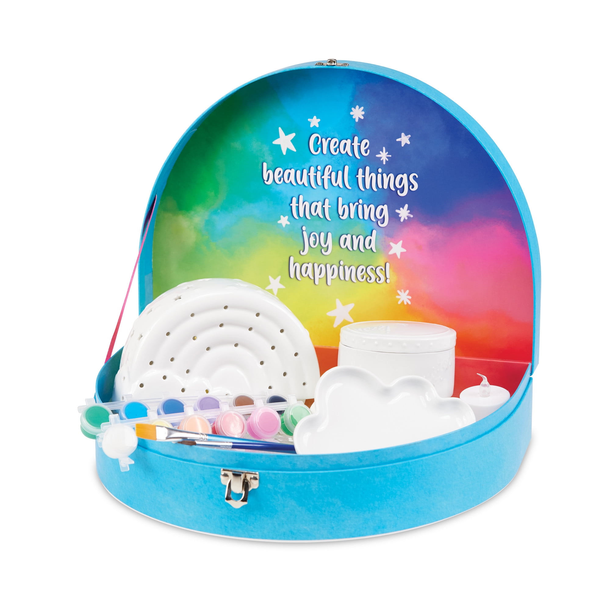 MindWare Paint Your Own Porcelain: Rainbow Décor Set with Tea Light, 12 Paints & 2 Brushes, Creative Pottery Crafts & Gift Kits for Kids Ages 8 and Up
