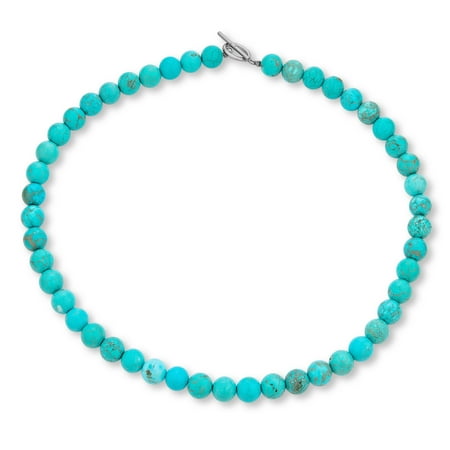 Bling Jewelry Womens Semi-Precious Blue Synthetic Compressed Turquoise Stone 10MM Bead Ball Strand Necklace 16-19 Inch