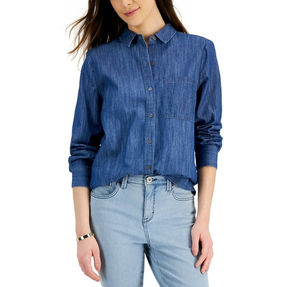Style & Co Womens Cotton Shirt Summer Wash S