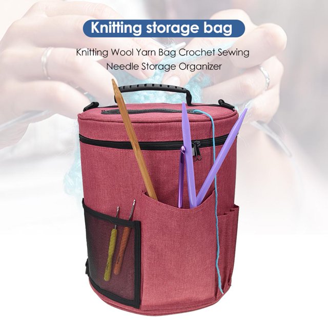 Bolsa de almacenamiento para tejer DIY, bolsa de hilo portátil, soporte para ganchos de ganchillo (rojo rosa)