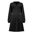 thumbnail image 4 of Pompotops Robe Décontractée Mode Automne à Manches Longues Boutons Col en V Couleur Unie pour Femmes, 4 of 4