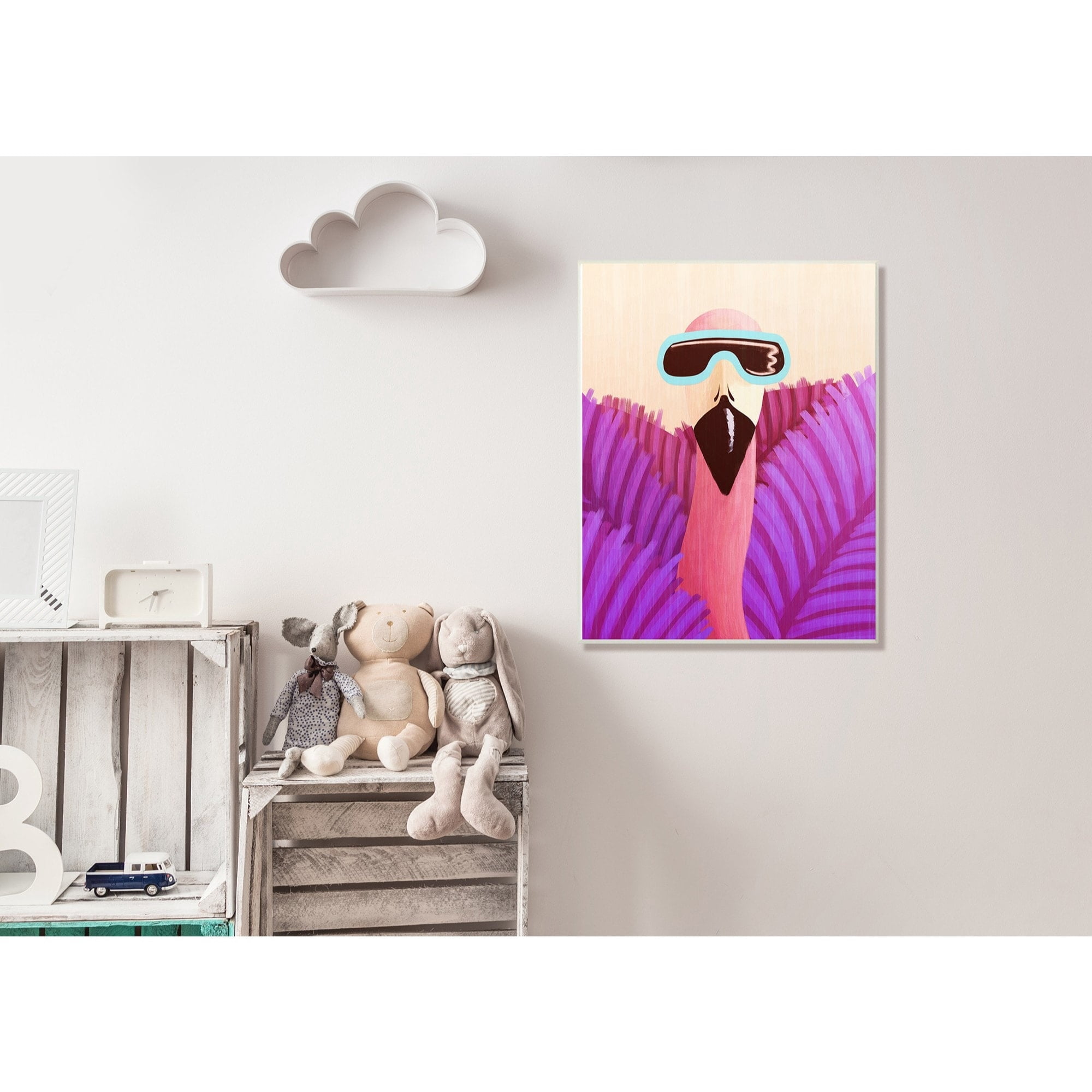 Stupell Flamingo in Sunglasses And Purple Leaves, Wall Plaque, 10 x 0.5 x 15, A 10 x 15