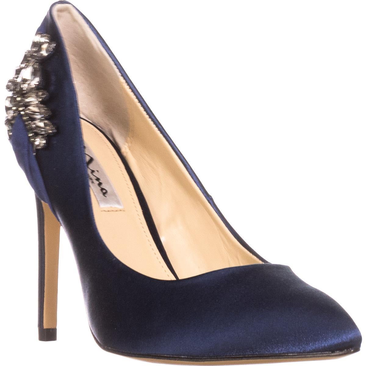 Womens Nina Rhonae Flower Rhinestone Pumps, Navy - Walmart.com