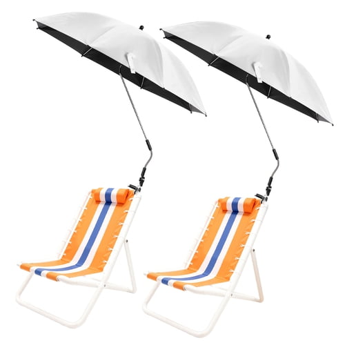 ziertyon 2Pack 48.8 inch Large Beach Umbrella with Clamp Sun Shade for Beach Chair,360°Adjustable UV Protection Golf Umbrella with Clip for Outdoor Stroller Wheelchair Camping Chair Silver