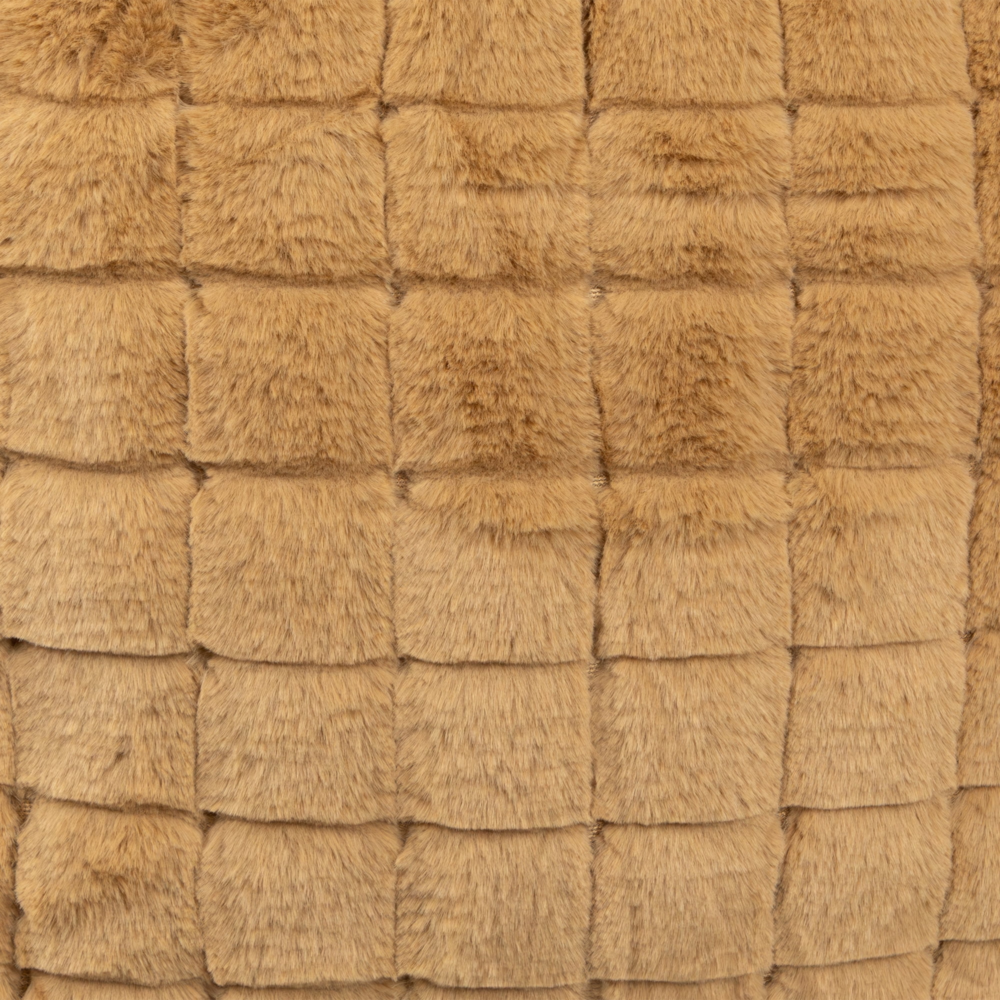 17" Khaki Rabbit Faux Fur Plaid Pattern Square Throw Pillow