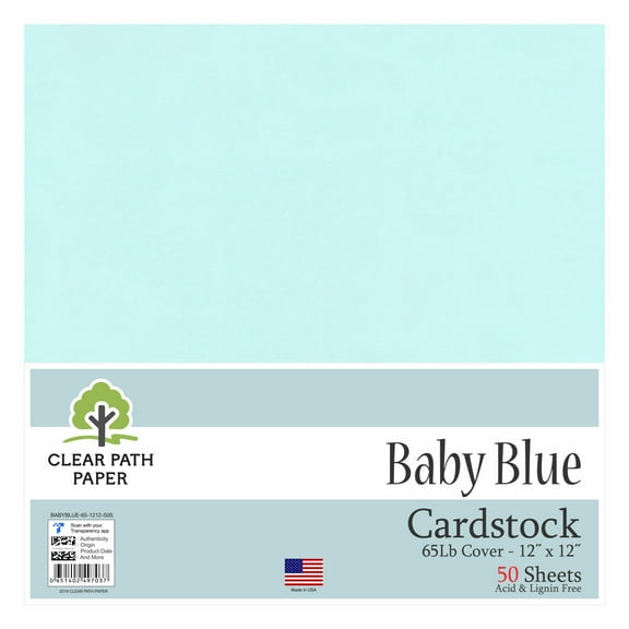 Baby Blue Cardstock - 12 x 12 inch - 65Lb Cover - 50 Sheets - Clear Path Paper