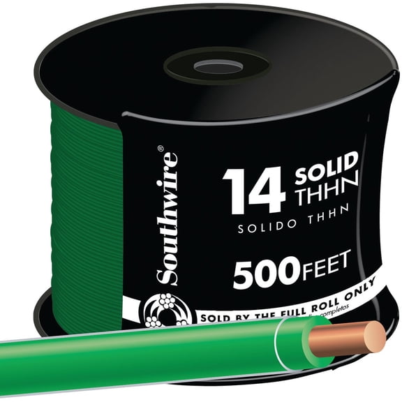 Southwire 500 ft. 14/1 THHN Solid Wire Green — Indoor & Outdoor Use, NEC-Compliant