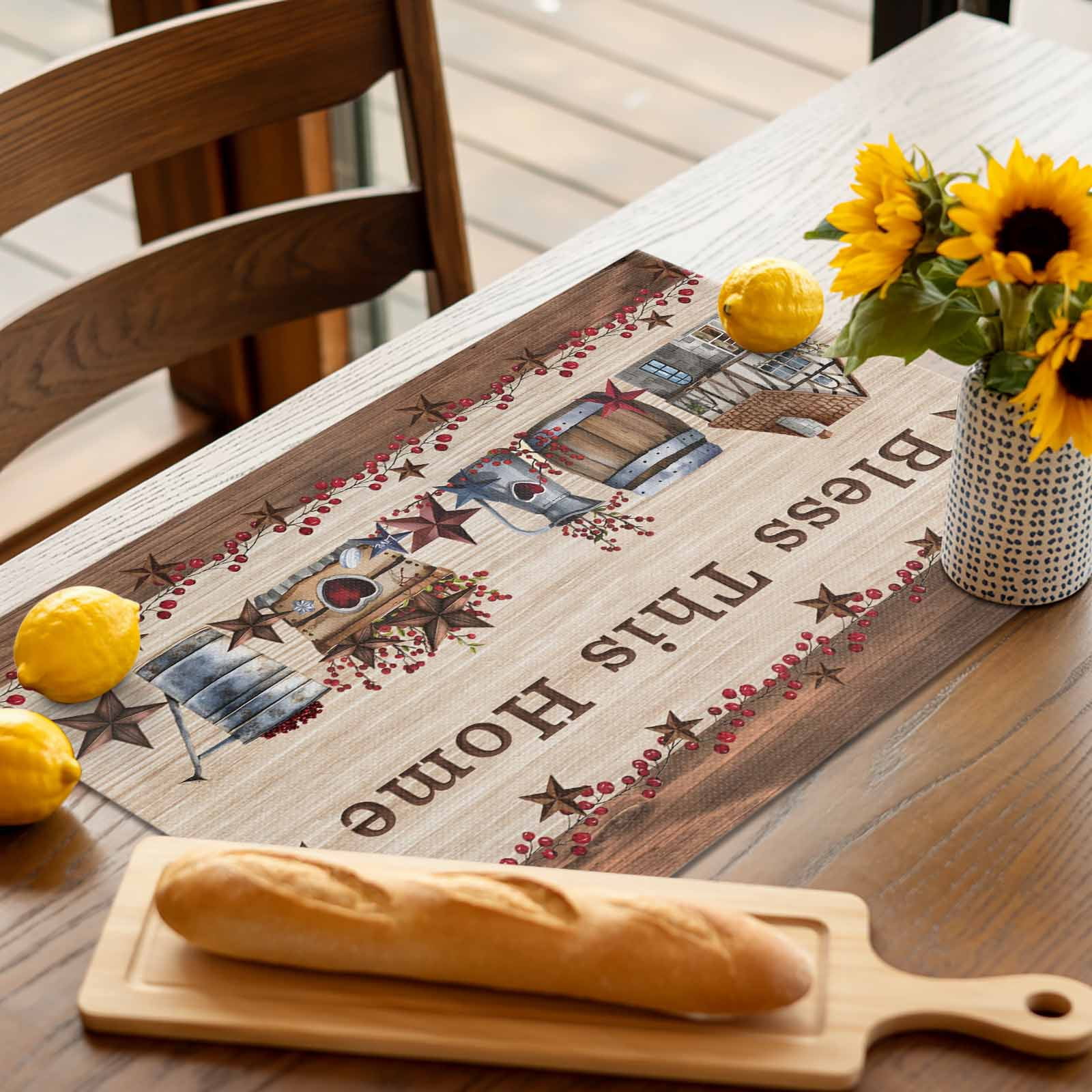 Placemats Set of 4, Western Star Texas Placemats Set of 4, Red Berry Farmhouse Wood Grain Tablemats Placemat Table Decoration for Kitchen Table Dinner Party Home Decor Indoor Outdoor 13x19 Inch