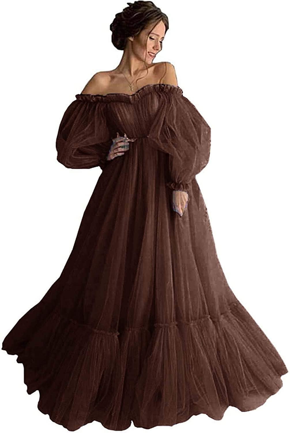long puffy sleeve prom dress