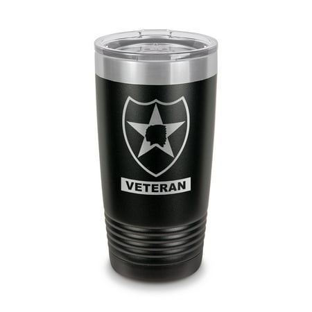 

2nd Infantry Division Veteran Tumbler 20 oz - Laser Engraved w/ Clear Lid - Stainless Steel - Vacuum Insulated - Double Walled - Travel Mug - 2id 2nd id second d korea retired vet - Black