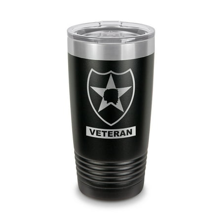 

2nd Infantry Division Veteran Tumbler 20 oz - Laser Engraved w/ Clear Lid - Stainless Steel - Vacuum Insulated - Double Walled - Travel Mug - 2id 2nd id second d korea retired vet - Black