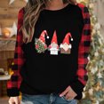 thumbnail image 2 of Odeerbi Christmas Tops For Women Long Sleeve Blouses Plaid Print Splicing Round Neck Pullover T-Shirt Black, 2 of 9