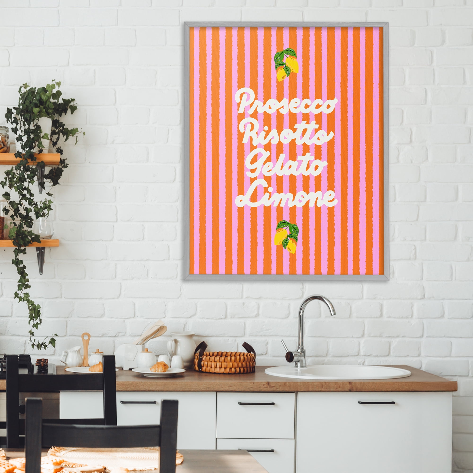 Stupell Industries Italian Enjoyment over Stripes Gray Framed Giclee Art, design by Indira Prieto | IndySign