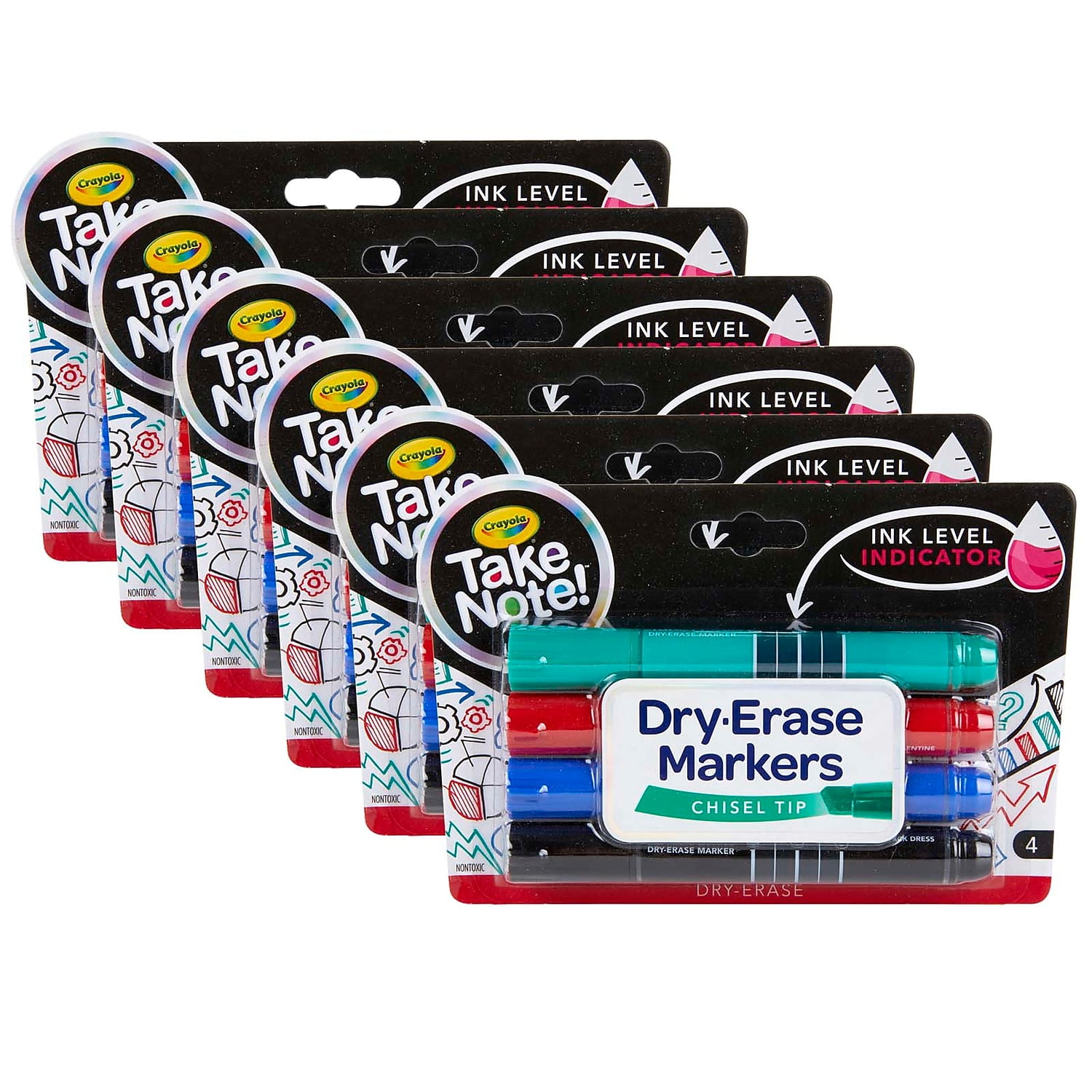 Crayola Take Note Dry Erase Marker Chisel Tip Assorted Colors 4 Per Pack 6 Packs (BIN586543-6)