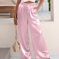 thumbnail image 4 of Wutalume Women's Satin Palazzo Pants, Summer Casual Wide Leg Trousers, Flowy Beach Vacation Outfits,Elastic Waist, Dress Up or Down,Pink S, 4 of 5