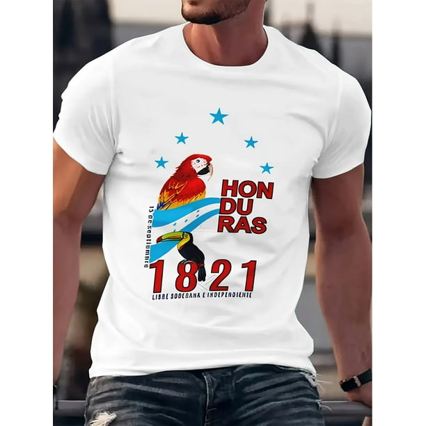 1pc Honduras Summer Casual Crew Neck T-Shirt, 100% Polyester Knit Fabric, Novelty Fun Digital Print Graffiti Pattern, Regular Fit Short Sleeve Tee for Men, Cool, 3D, Novelty