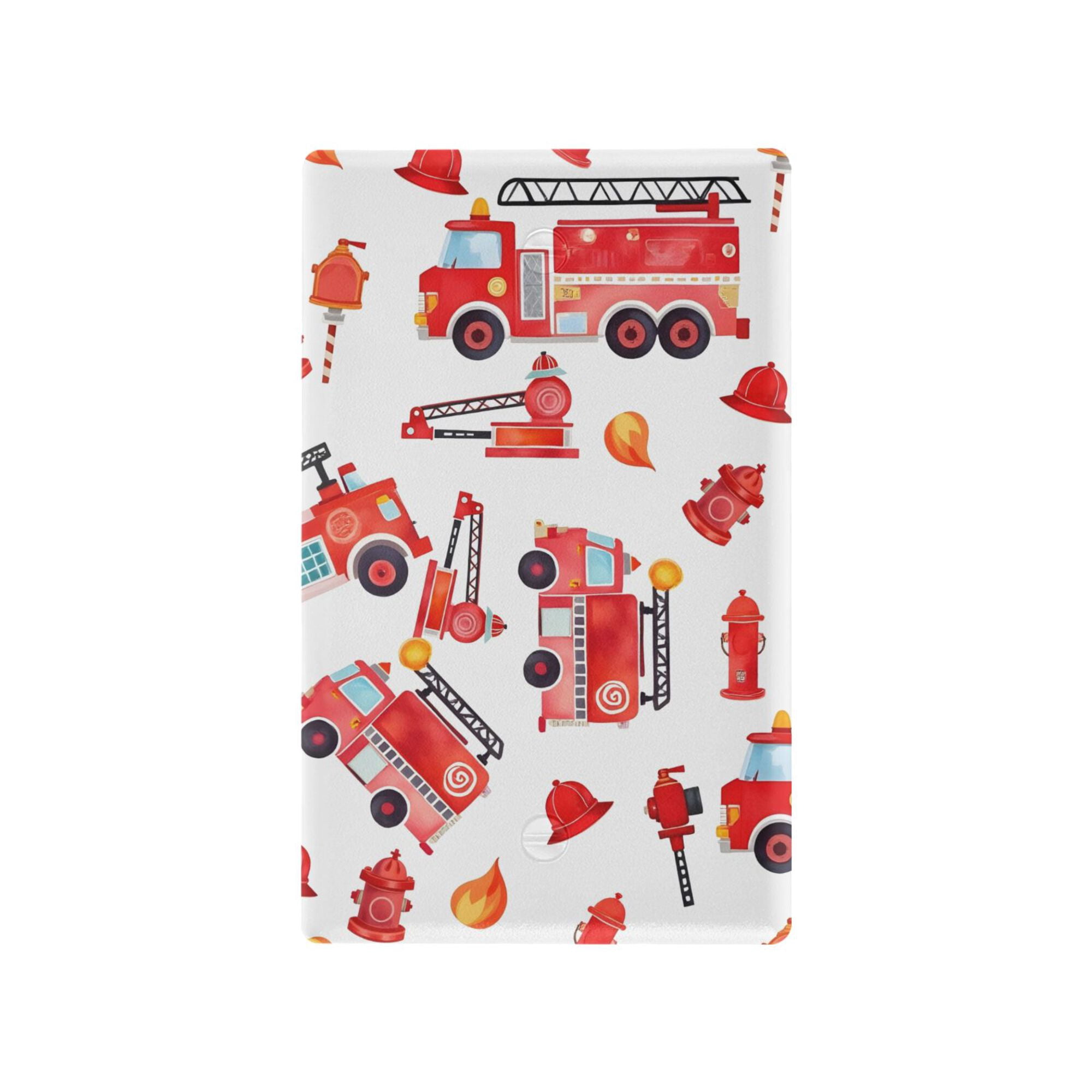 Yayeee Blank Wall Plate Cover 1-Gang 4.5"x2.7" Home Unused Decorative Outlet, White Cartoon Fire Truck Pattern