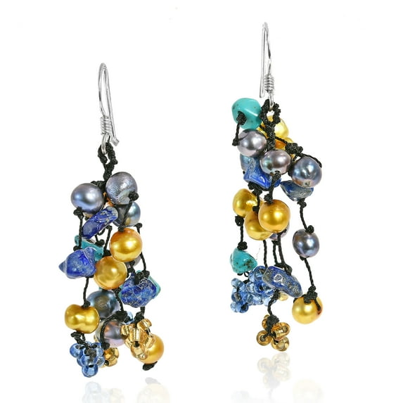 Golden Melody Lapis-Turquoise .925 Silver Pearl Earrings