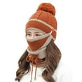 thumbnail image 1 of 3Pcs/Set Women Winter Woolen Knitted Fluffy Ball Beanie Cap Warm Mask Neck Scarf, 1 of 10