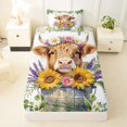 thumbnail image 3 of jejeloiu Sunflower Highland Cow Watercolor Twin Sheet Sets Kids,Floral Farm Print Bedding,3-Piece, 3 of 6