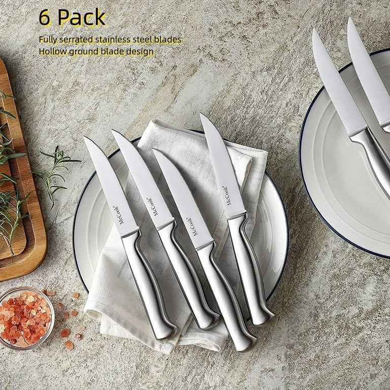 10 PCs Fully Serrated Steak Knife Set, (8 Steak Knives W/ Two Wood Block)