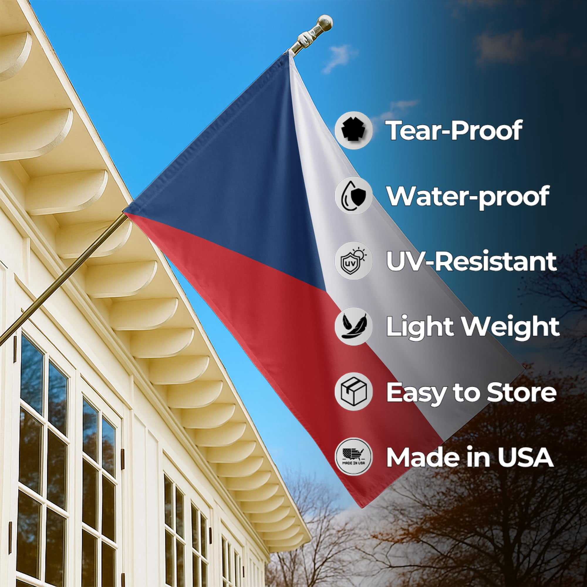 Czech Republic (Czechia) Outdoor Flag (4x6ft) by DreamController - Durable, Fade-Resistant Polyester, Double-Stitched, Brass Grommets - HD Printed Eastern Europe Flag - Made in USA