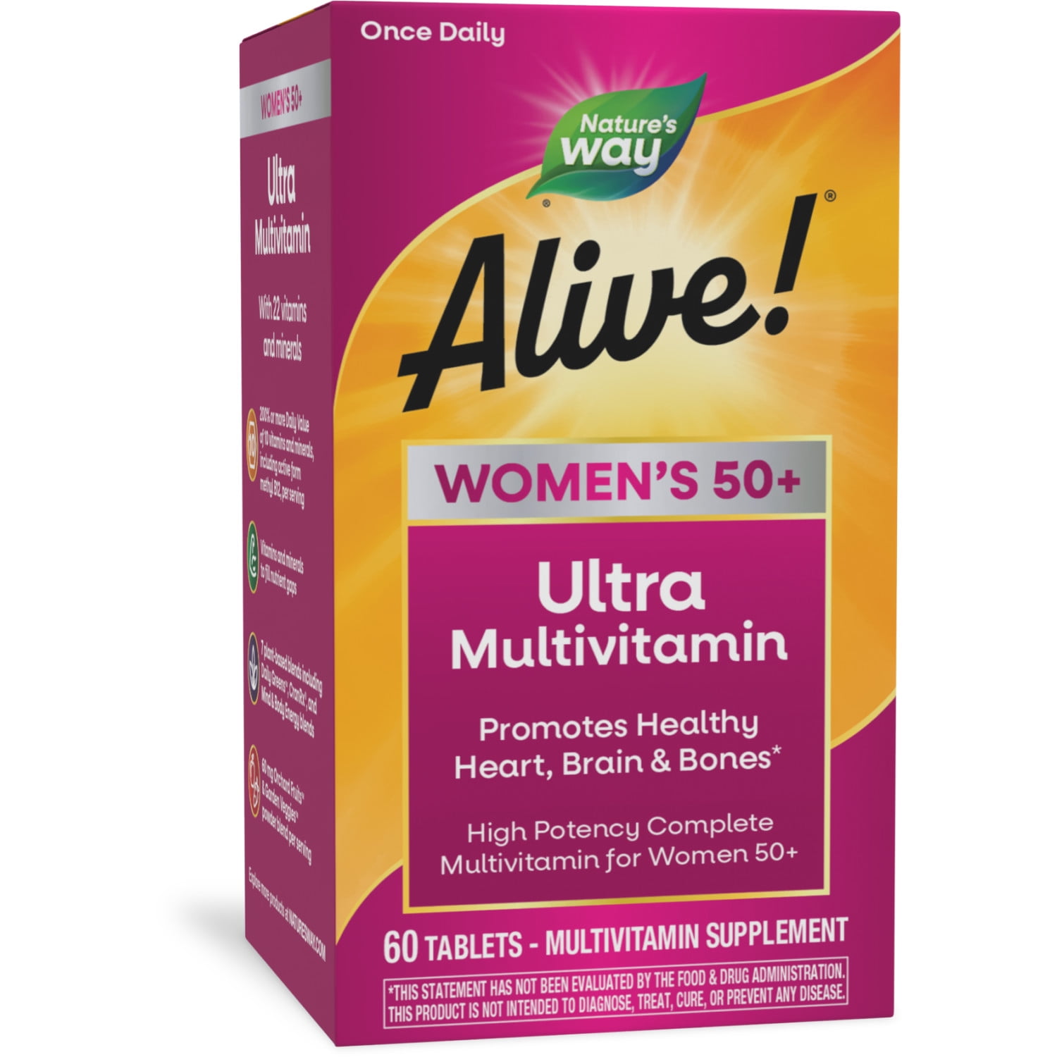 (2 pack) Nature's Way Alive! Women's 50+ Ultra Potency Complete Daily Multivitamin Tablets, 60 Count