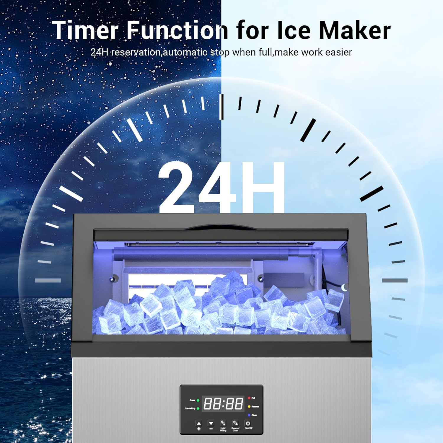 Commercial Ice Maker Machine, 150Lbs per Day Under Counter Ice Maker with 50Lbs Storage Bin, Produces Ice in 8-15 Mins, Freestanding Design for Restaurant, Bar, Home & Outdoor Use