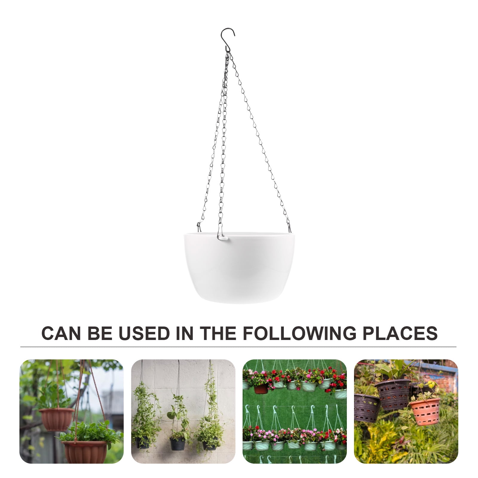 SWETRACE 1Set White PP Iron Hanging Planter Basket for Indoor Plants with Watering Holes 9.4X9.4X5.3in