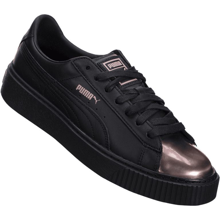 puma basket platform metallic women's shoes black/rose gold 366169-02 (7.5 b(m) us) -