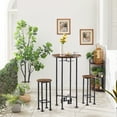 thumbnail image 6 of VECELO 3-Piece Bar Table Set, Wooden Round Table and 2 Stools Set for Kitchen, Dining Room, Living Room, Brown, 6 of 9