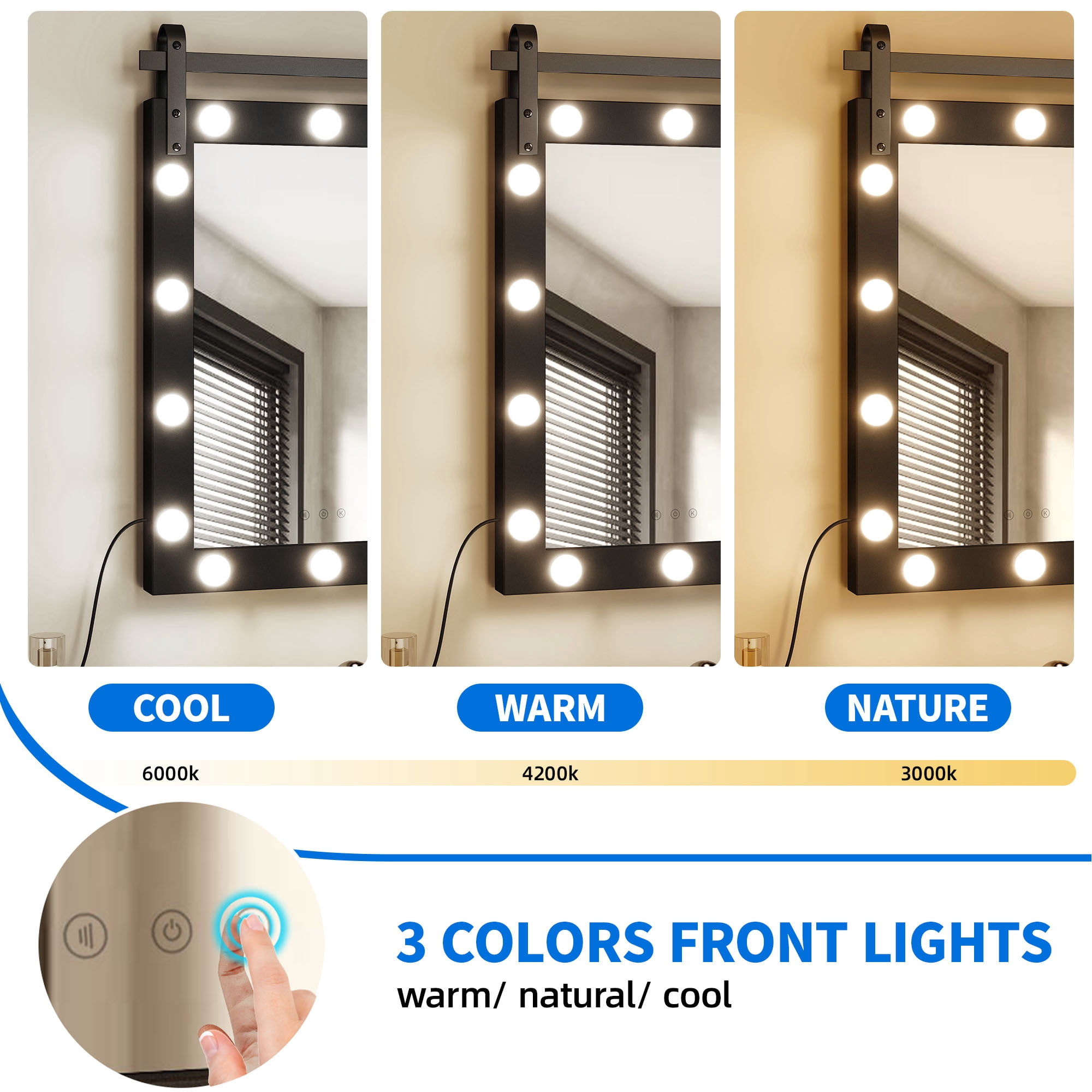 Dextrus 23.6" x 34.6'' Vanity Mirror with Lights, Smart Touch Control Hollywood Makeup Mirror with 3 Color Modes, Bathroom Wall Mounted Mirror Rectangle Vertical Mirror, Black