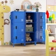 thumbnail image 5 of Gaeanet 3 Door Metal Storage Locker with Lock,Steel Locker with Name Card Holder and Hooks for School, Home, Office,Gym,Garage,Playroom, Assembly Required, Blue,15.75"D x 15.75"W x 47.3"H, 5 of 7