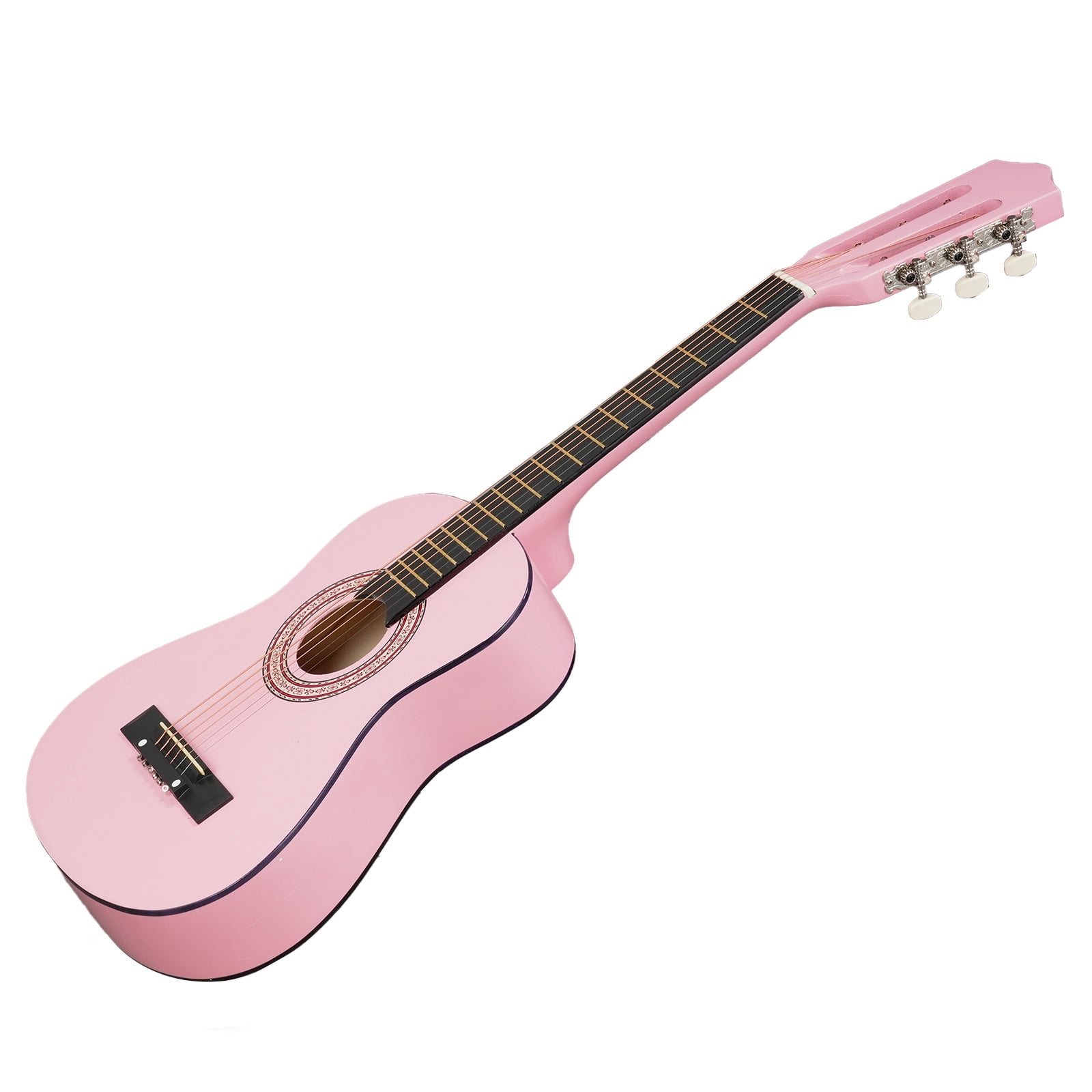 30in Round Acoustic Guitar with Picks, Strings, Capo, Case, Tuner, and Strap - Light Pink