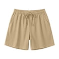 thumbnail image 5 of Nmnitkp Shorts for Women High Waisted Linen Blend Shorts, Drawstring Elastic Waist Casual Summer Shorts with Pockets for Beach & Everyday Wear Beige,M, 5 of 6
