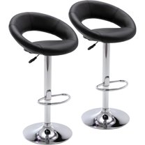 CQAOE Adjustable Swivel Bar Stools, Modern PU Leather Hollow Back Counter Height Bar Chairs with Airlift, Comfortable Cute Kitchen Dining Pub Cafe Stools, Set of 2(Black)