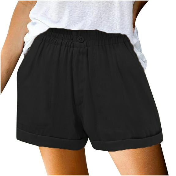 Womens Summer Shorts Casual Solid Color High Waist Button Short Pants Ladies Trendy Beach Shorts