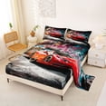 thumbnail image 2 of Castle Fairy Graffiti Sports Car Queen Sheet Sets 4 Pieces for Kids, Urban Wall Print Bed Set for Bedroom, Red Black, 2 of 6