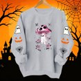 thumbnail image 7 of Womens Halloween Tops Crew Neck Funny Ghost Printed Long Sleeve Trendy Spooky Festival Pullover Top Gray M, 7 of 7