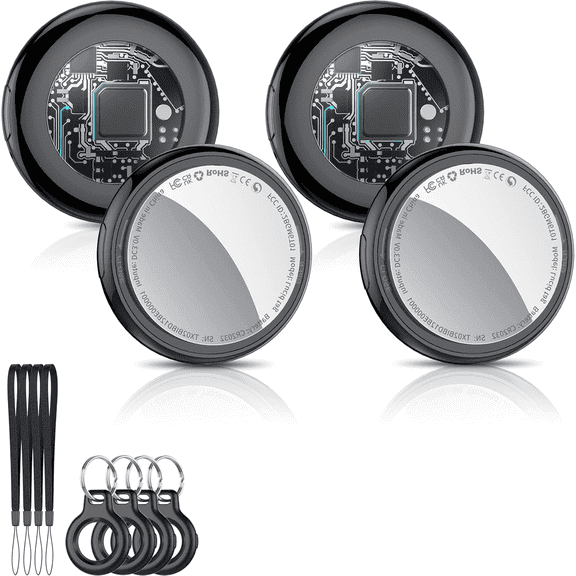 Bluetooth Tracker, Smart Air Tracker Tags-4 Pack, Key Finder and Item Locator Works with Apple Find My (iOS Only), with Protective Case/Key Ring/Lanyard, Tracker Tag for Keys/Luggage/Wallet, etc.
