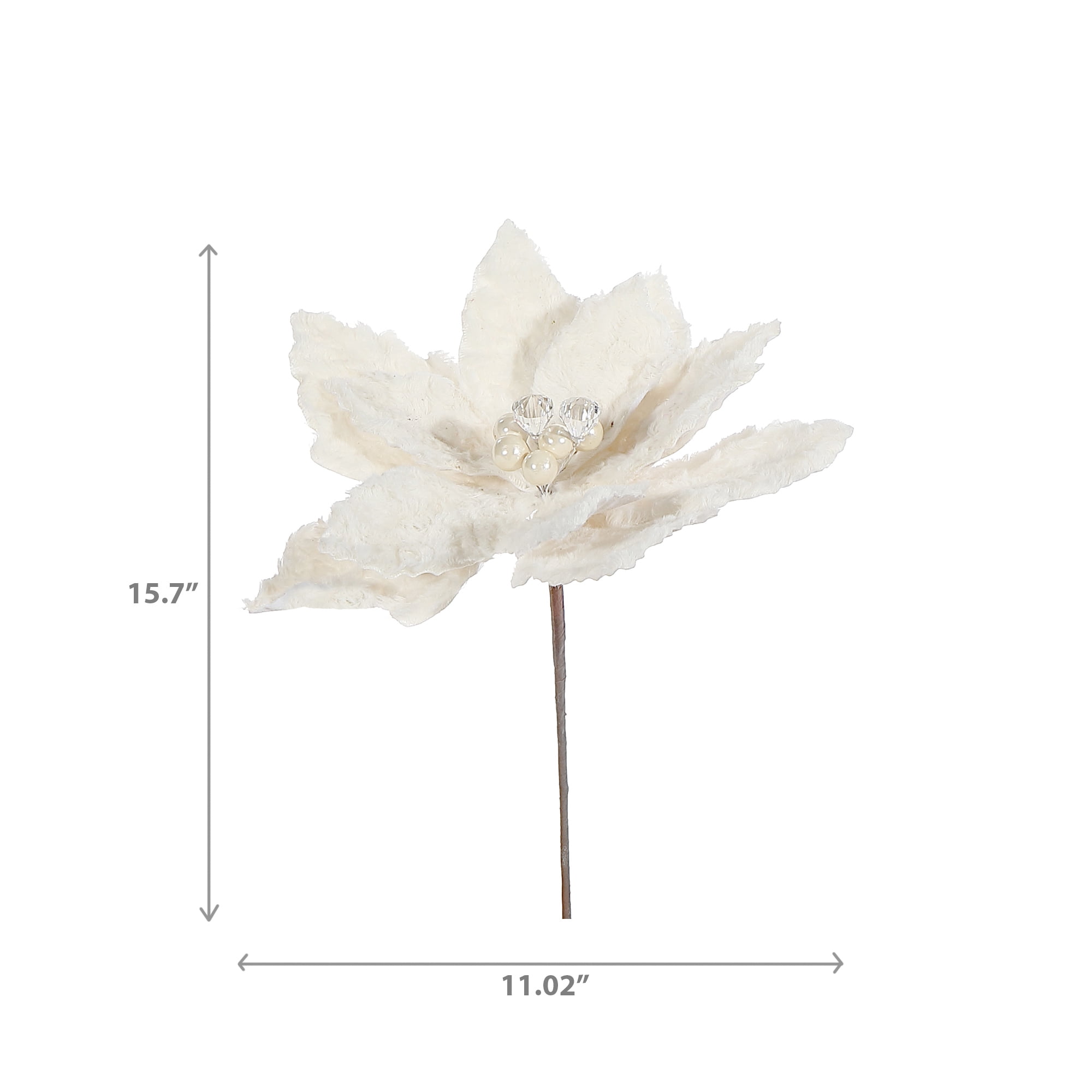 Furry Poinsettia Pick (Ivory) - Set of 6